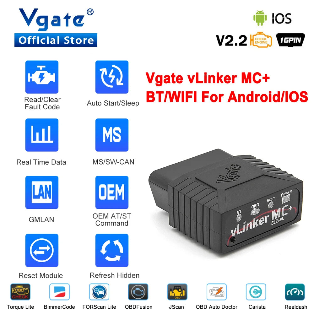 Vgate vLinker MC+ ELM327 V2.2 Bluetooth 4.0 OBD2 Scanner