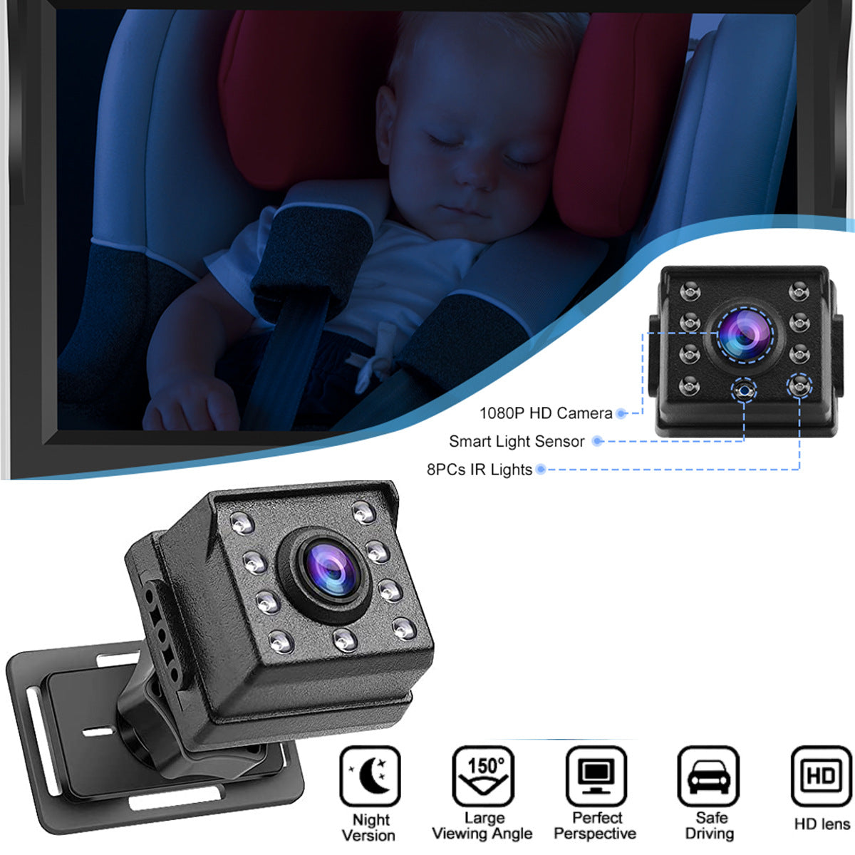 4.3-inch Car Baby Monitor Full Color HD Night Vision HD 1080P Camera