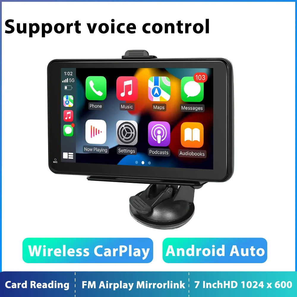 Wireless Carplay Android Auto Car Radio Multimedia Player for Universal 7'' Portable Touch Screen With AUX USB BT