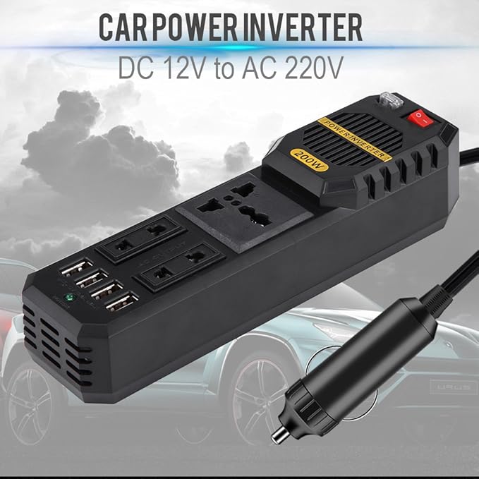 200W Car Power Inverter DC 12V To AC 220V With 4 USB Port Cigarette Lighter